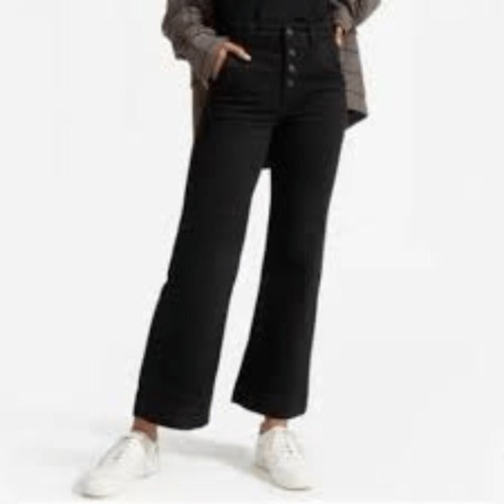 Everlane The Wide Leg Jean Black High Rise Button Fly Ankle Pants Size 28 NEW